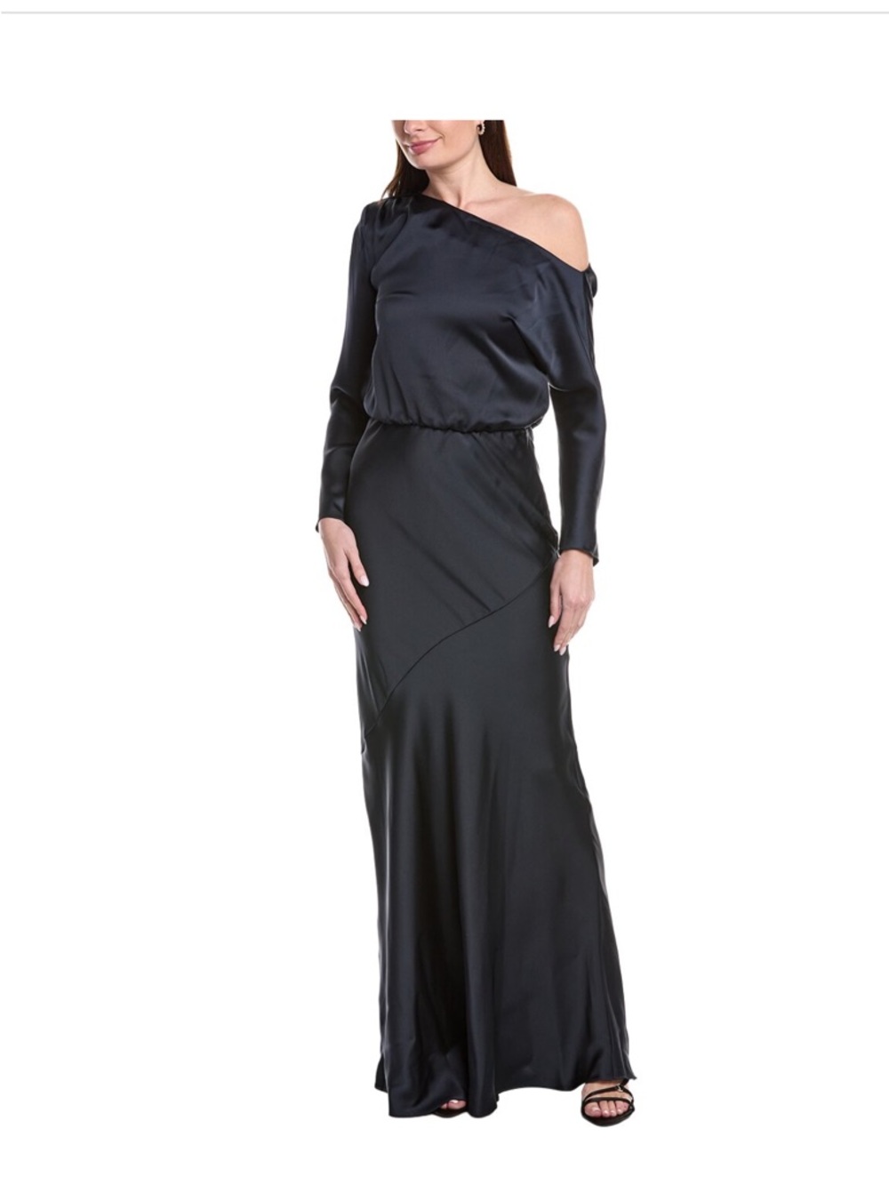 Ramy Brook One-Shoulder Satin Gown in Black